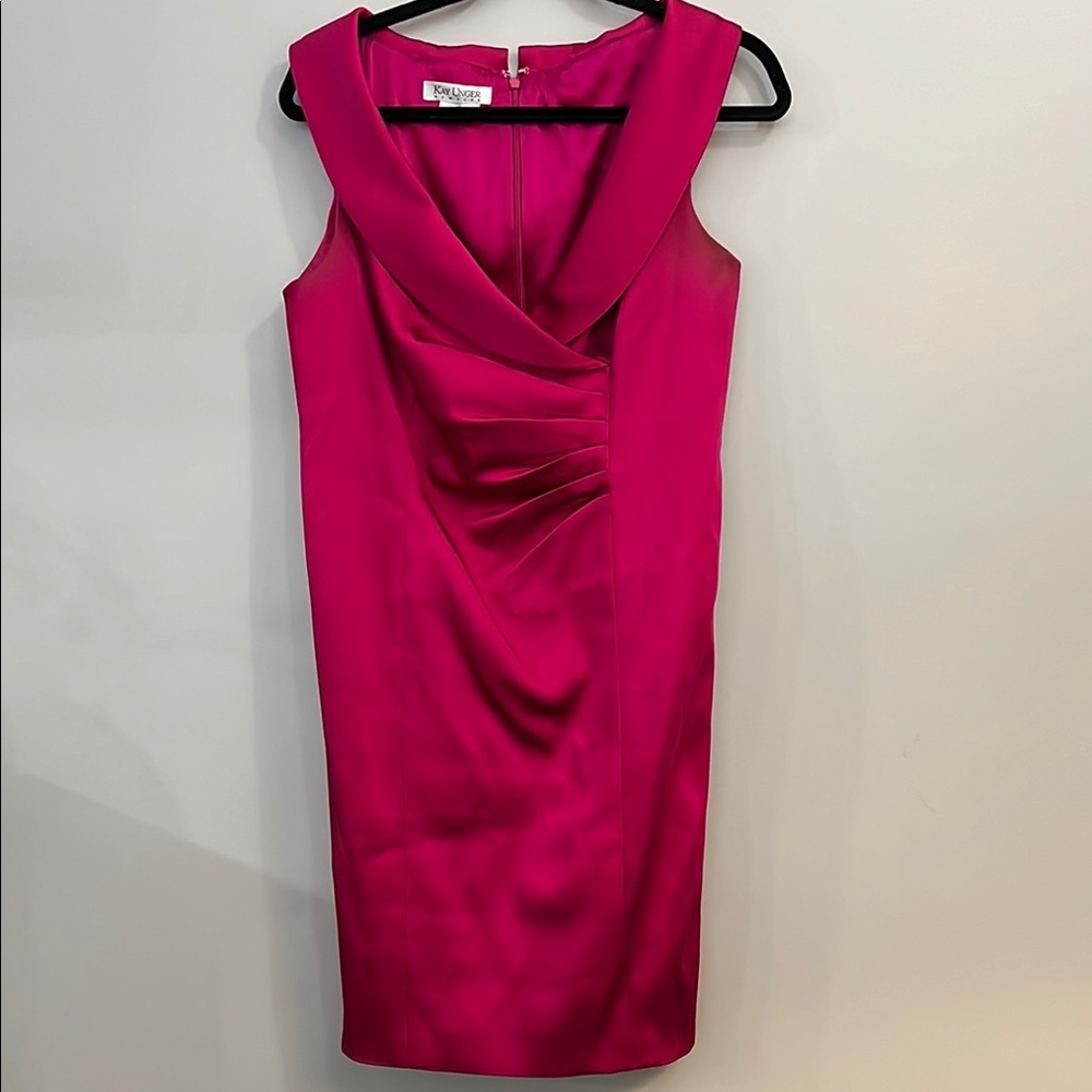 Pink Sleeveless Cowl Neck Ruched Sheath Dress